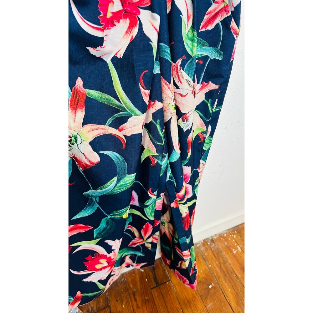 PATBO Navy Blue Floral Halter Neck Center Cut-Out Wide Leg Laelia Jumpsuit US 0 - Picture 8 of 16